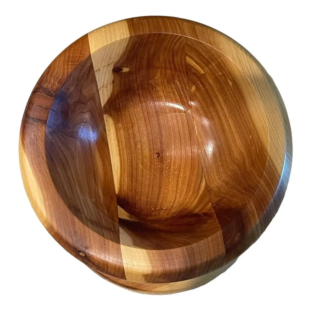 Cedar Wood Candle Holder Mid Century Handcrafted‎ Segmented Lathe Turned 5.5